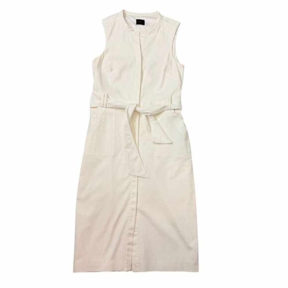 Pure Navy Sheath Midi Shirt Dress Size 6 White Sleeveless Belted Button Front